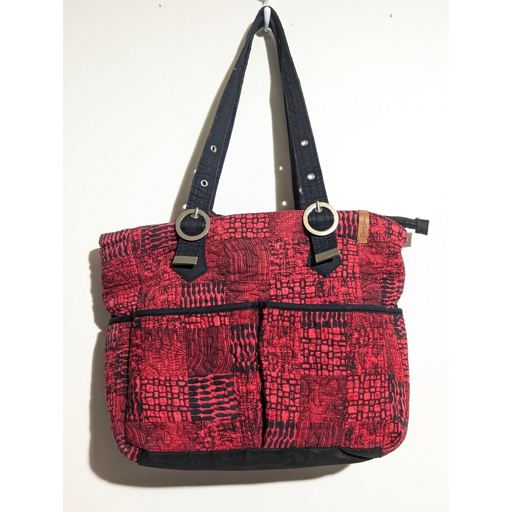 Donna Sharp Quilted Tote Bag Womens Large Red Black Patchwork Shoulder